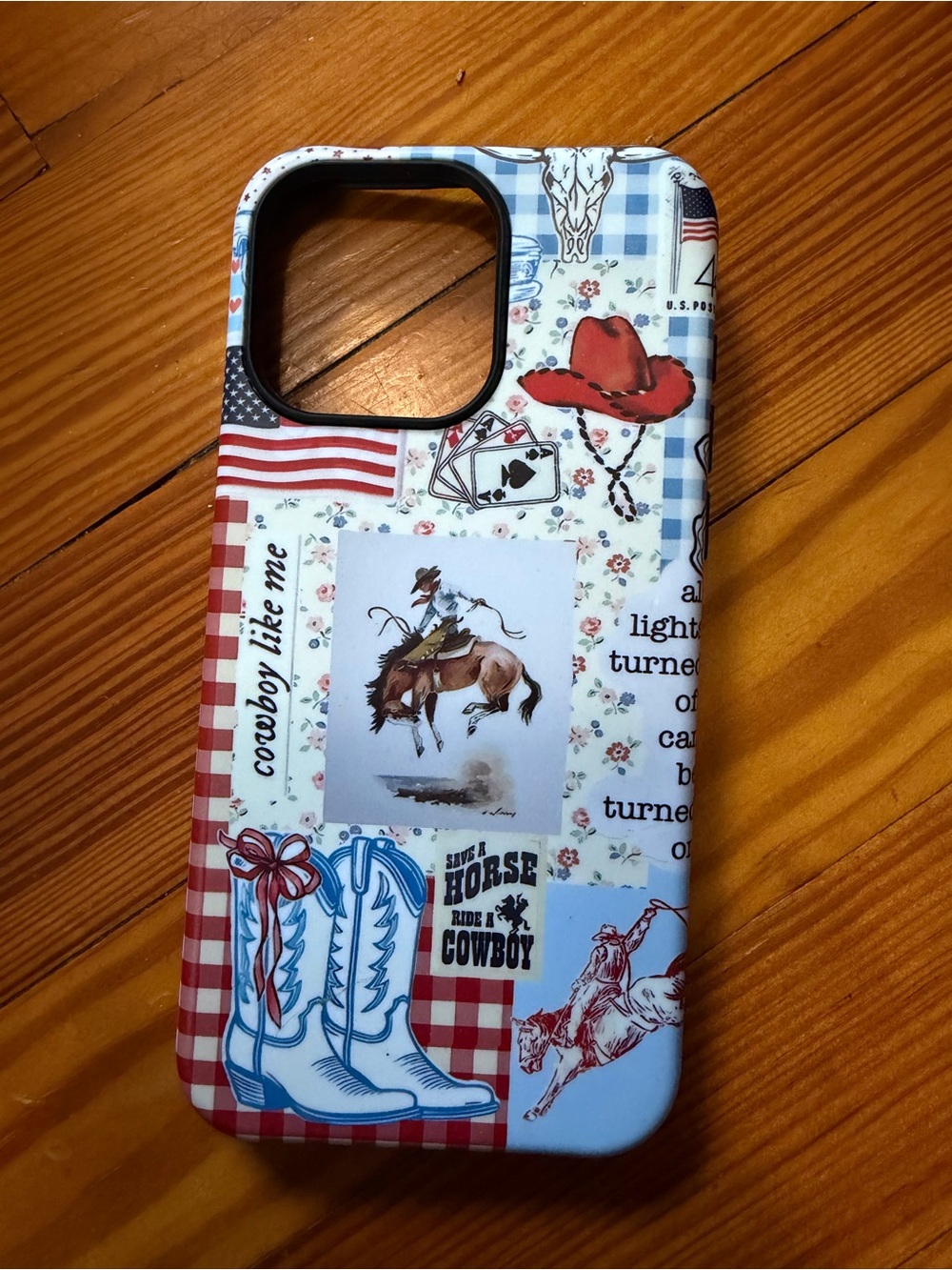 Western Cowboy Pattern Phone Case - Red, White & Blue
